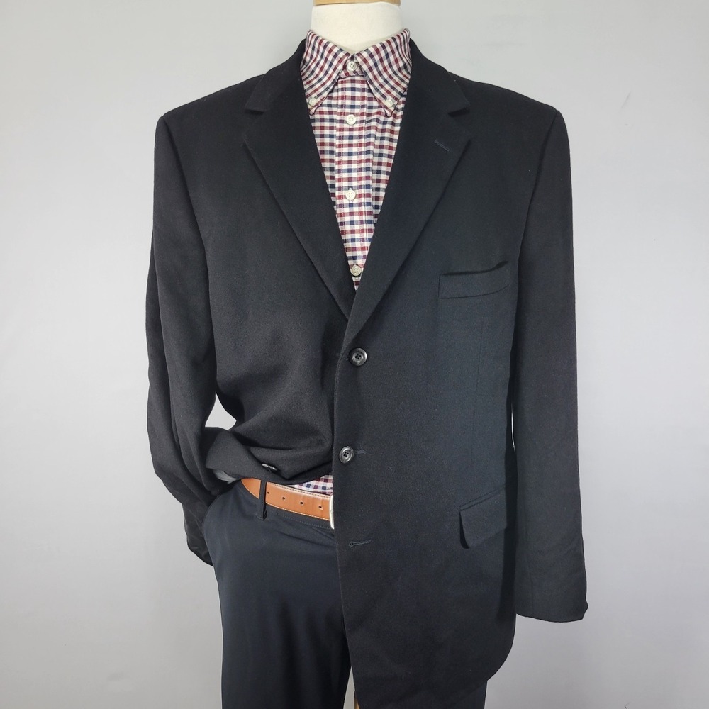 JOS A BANK Mitchell Mens Sport Coat Blazer Three Button BLK Flannel Cashmere 46R